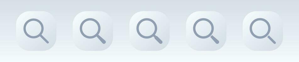 Neomorphism design search icon set. vector