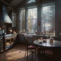 Kitchen set interior design, generative ai photo
