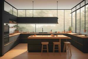 Kitchen set interior design, generative ai photo