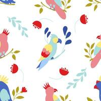 Hand Drawn Colorful Parrot Seamless Pattern vector