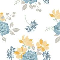 Hand Drawn Rose and Magnolia Flower Seamless Pattern vector