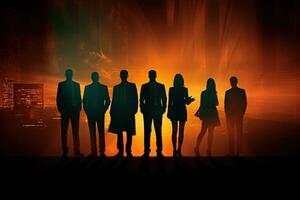 Silhouettes of business people standing in front of the city background AI Generated photo