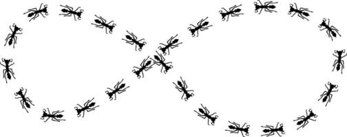 Ant silhouettes trail illustration in shape of infinity sign. vector