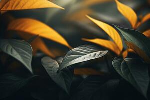 Close up of beautiful autumn leaves with water drops. Natural background AI generated photo