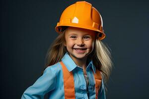 Portrait of a smiling little girl in a construction helmet AI Generated photo