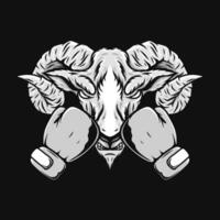 boxing illustration with goat head drawing vector