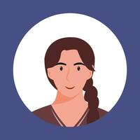 Circle the avatar with the portrait women of various races and hairstyles. Collection of user profiles. Round icon with happy smiling human. Colorful flat vector illustration.