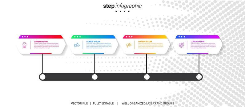 visualización de datos comerciales. diagrama del proceso. elementos abstractos de gráfico, diagrama con pasos, opciones, partes o procesos. plantilla de negocio vectorial para presentación. concepto creativo para infografía. vector