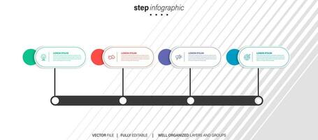 Timeline infographic with infochart. Modern presentation template with 6 spets for business process. Website template on white background for concept modern design. Horizontal layout. vector