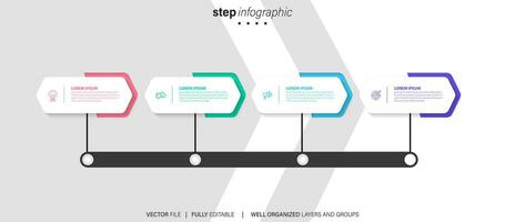 Timeline infographic with infochart. Modern presentation template with 6 spets for business process. Website template on white background for concept modern design. Horizontal layout. vector