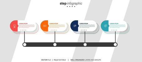 Timeline infographic with infochart. Modern presentation template with 6 spets for business process. Website template on white background for concept modern design. Horizontal layout. vector