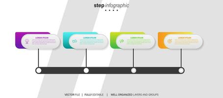 pasos diseño de plantilla infográfica de proceso de línea de tiempo de visualización de datos comerciales con iconos vector