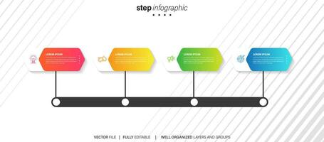 Timeline infographic with infochart. Modern presentation template with 6 spets for business process. Website template on white background for concept modern design. Horizontal layout. vector