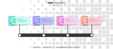 pasos diseño de plantilla infográfica de proceso de línea de tiempo de visualización de datos comerciales con iconos vector