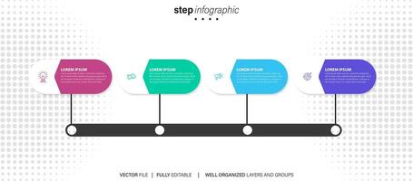 Timeline infographic with infochart. Modern presentation template with 6 spets for business process. Website template on white background for concept modern design. Horizontal layout. vector