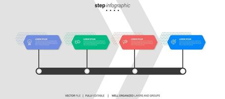 Modern vector flat illustration. Line infographic numbers template with four elements, icons. Timeline designed for business, presentations, web design, interface, diagrams with 4 steps