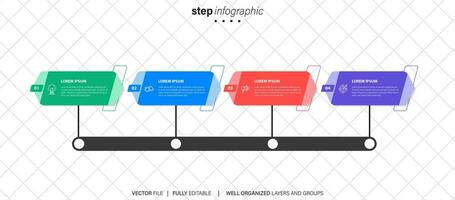 pasos diseño de plantilla infográfica de proceso de línea de tiempo de visualización de datos comerciales con iconos vector