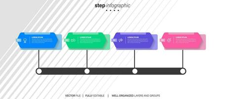 Timeline infographic with infochart. Modern presentation template with 6 spets for business process. Website template on white background for concept modern design. Horizontal layout. vector