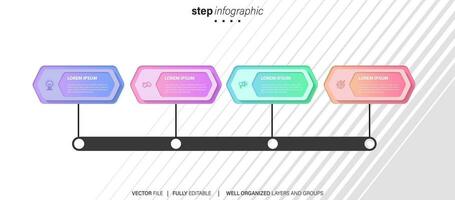 vector infografía flecha diseño con 4 4 opciones o pasos. infografia para negocio concepto. lata ser usado para presentaciones bandera, flujo de trabajo disposición, proceso diagrama, fluir cuadro, informacion grafico