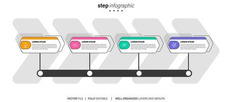 Modern vector flat illustration. Line infographic numbers template with four elements, icons. Timeline designed for business, presentations, web design, interface, diagrams with 4 steps