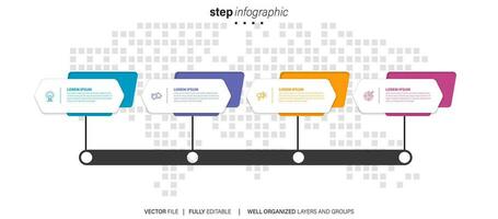 Modern vector flat illustration. Line infographic numbers template with four elements, icons. Timeline designed for business, presentations, web design, interface, diagrams with 4 steps