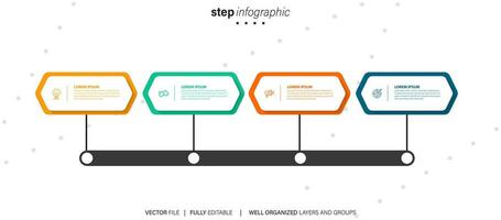 Modern vector flat illustration. Line infographic numbers template with four elements, icons. Timeline designed for business, presentations, web design, interface, diagrams with 4 steps