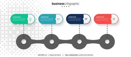 Thin line process business infographic with square template. Vector illustration. Process timeline with 4 options, steps or sections.