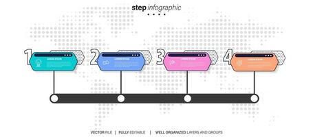 Thin line process business infographic with square template. Vector illustration. Process timeline with 4 options, steps or sections.