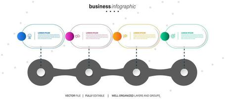 Thin line process business infographic with square template. Vector illustration. Process timeline with 4 options, steps or sections.