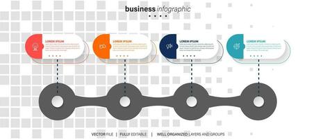 Thin line process business infographic with square template. Vector illustration. Process timeline with 4 options, steps or sections.