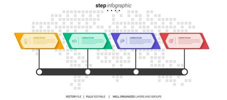 Thin line process business infographic with square template. Vector illustration. Process timeline with 4 options, steps or sections.