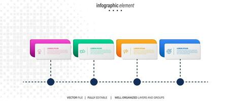 Thin line process business infographic with square template. Vector illustration. Process timeline with 4 options, steps or sections.