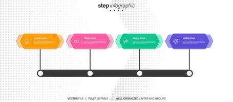 Thin line process business infographic with square template. Vector illustration. Process timeline with 4 options, steps or sections.