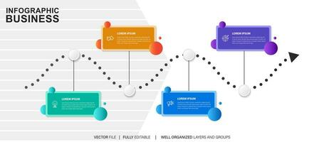 pasos diseño de plantilla infográfica de proceso de línea de tiempo de visualización de datos comerciales con iconos vector