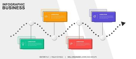 pasos diseño de plantilla infográfica de proceso de línea de tiempo de visualización de datos comerciales con iconos vector