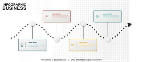 pasos diseño de plantilla infográfica de proceso de línea de tiempo de visualización de datos comerciales con iconos vector