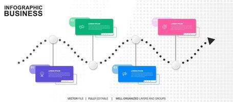 pasos diseño de plantilla infográfica de proceso de línea de tiempo de visualización de datos comerciales con iconos vector