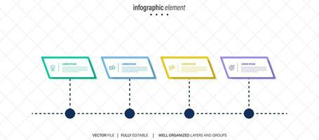 infografía diseño con 4 4 paso, infografía negocio concepto, fluir, cuadro, presentación vector