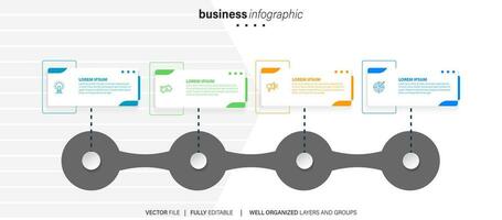 negocio proceso infografía modelo. Delgado línea diseño con números 4 4 opciones o pasos. vector ilustración gráfico diseño