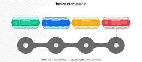 negocio proceso infografía modelo. Delgado línea diseño con números 4 4 opciones o pasos. vector ilustración gráfico diseño