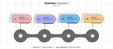 negocio proceso infografía modelo. Delgado línea diseño con números 4 4 opciones o pasos. vector ilustración gráfico diseño