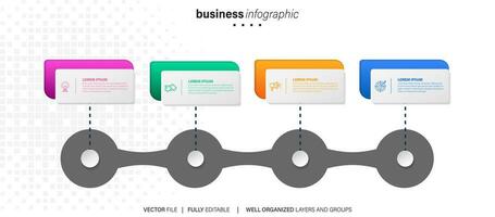 pasos diseño de plantilla infográfica de proceso de línea de tiempo de visualización de datos comerciales con iconos vector