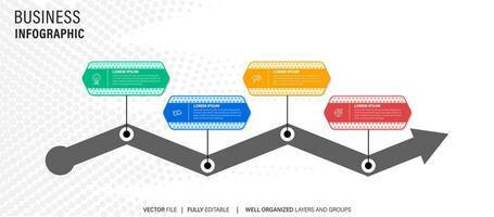 pasos diseño de plantilla infográfica de proceso de línea de tiempo de visualización de datos comerciales con iconos vector