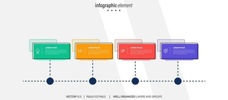 pasos diseño de plantilla infográfica de proceso de línea de tiempo de visualización de datos comerciales con iconos vector