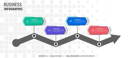 negocio proceso etapa infografia modelo diagrama bandera con largo rectángulo caja vertical dirección y 4 4 punto paso creativo diseño para diapositiva presentación datos vector