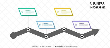 business process stage infographics template diagram banner with long rectangle box vertical direction and 4 point step creative design for slide presentation data vector