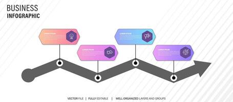 negocio proceso etapa infografia modelo diagrama bandera con largo rectángulo caja vertical dirección y 4 4 punto paso creativo diseño para diapositiva presentación datos vector