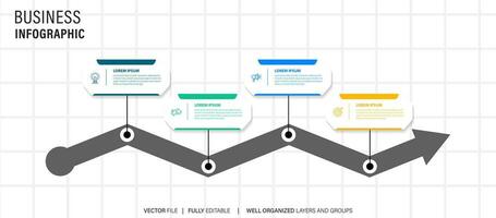 negocio proceso etapa infografia modelo diagrama bandera con largo rectángulo caja vertical dirección y 4 4 punto paso creativo diseño para diapositiva presentación datos vector