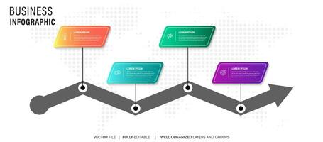 business process stage infographics template diagram banner with long rectangle box vertical direction and 4 point step creative design for slide presentation data vector