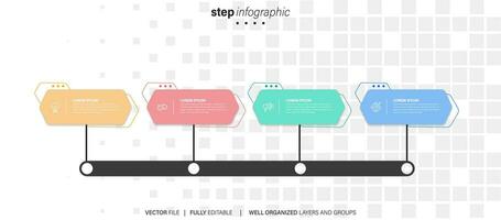 plantilla de diseño de etiquetas infográficas vectoriales con iconos y 4 opciones o pasos. se puede utilizar para diagramas de proceso, presentaciones, diseño de flujo de trabajo, banner, diagrama de flujo, gráfico de información. vector